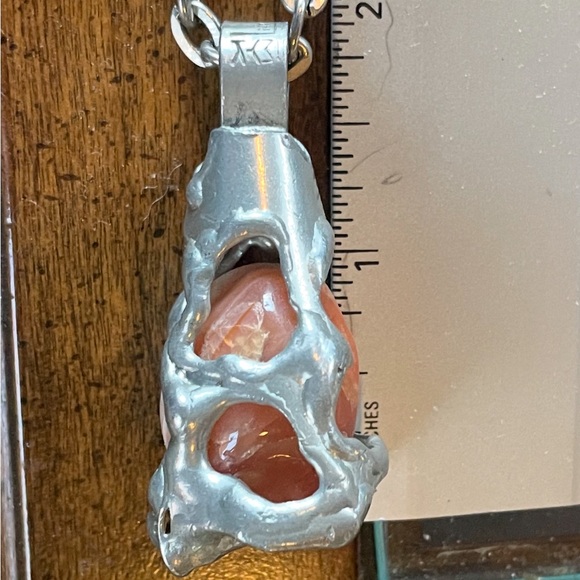 Danish Design SMYK brutalist necklace carnelian agate silver metal 25” chain - Picture 8 of 16